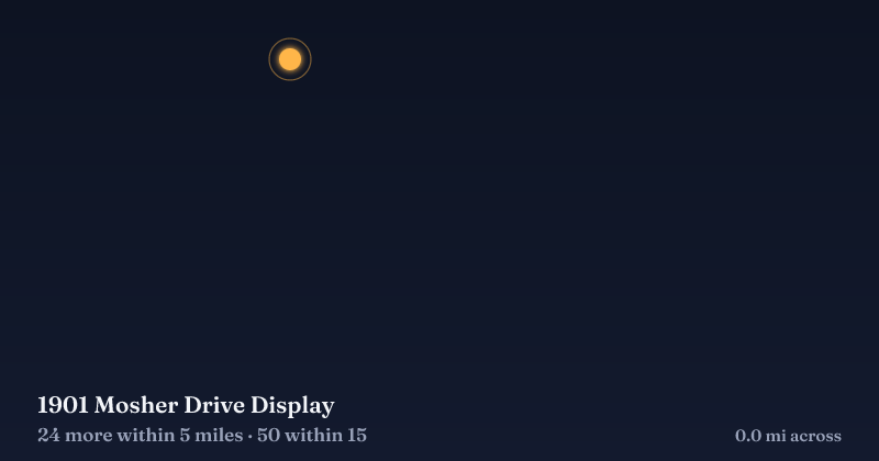 Map of 1901 Mosher Drive Display and the 50 other Christmas light displays within 15 miles