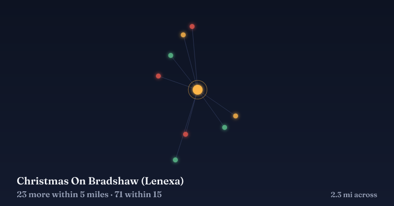 Map of Christmas On Bradshaw (Lenexa) and the 71 other Christmas light displays within 15 miles