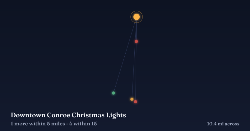 Map of Downtown Conroe Christmas Lights and the 4 other Christmas light displays within 15 miles