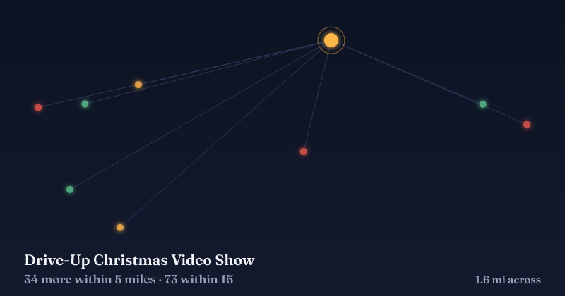 Map of Drive-Up Christmas Video Show and the 73 other Christmas light displays within 15 miles