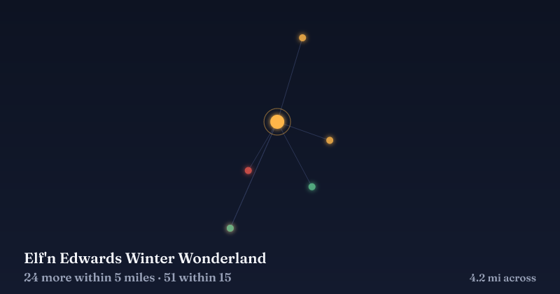 Map of Elf'n Edwards Winter Wonderland and the 51 other Christmas light displays within 15 miles