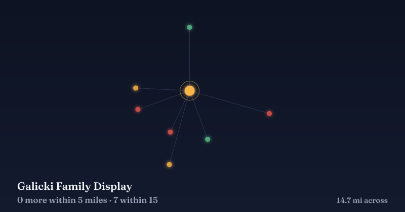Map of Galicki Family Display and the 7 other Christmas light displays within 15 miles