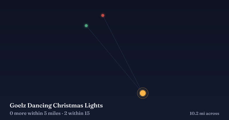 Map of Goelz Dancing Christmas Lights and the 2 other Christmas light displays within 15 miles
