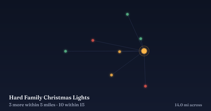 Map of Hard Family Christmas Lights and the 10 other Christmas light displays within 15 miles