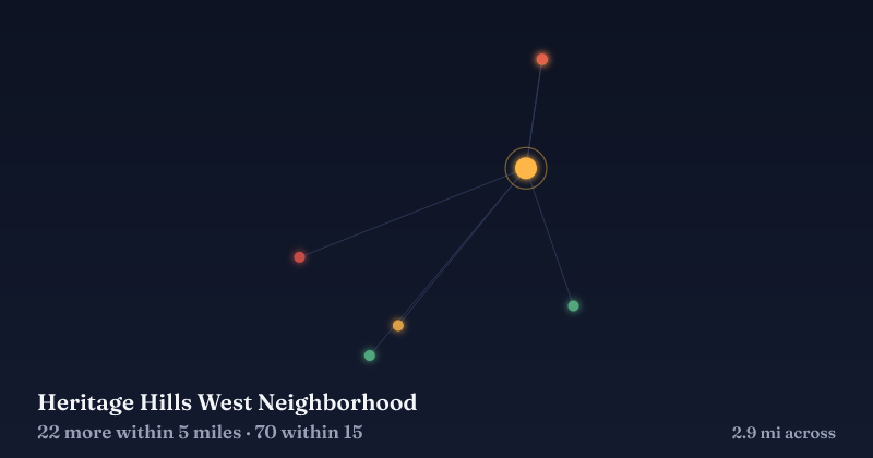 Map of Heritage Hills West Neighborhood and the 70 other Christmas light displays within 15 miles