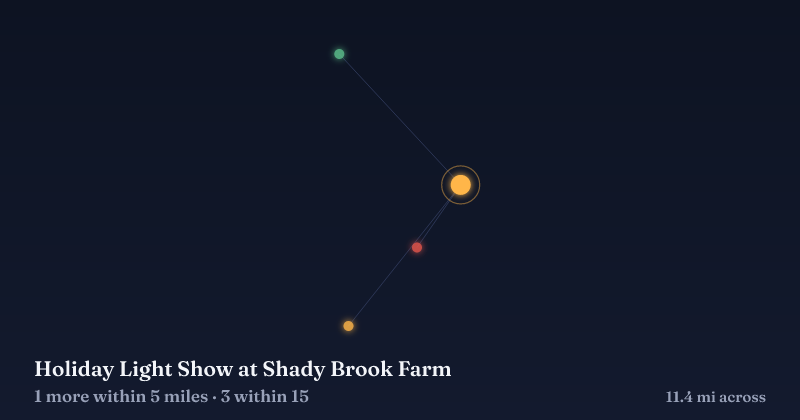 Map of Holiday Light Show at Shady Brook Farm and the 3 other Christmas light displays within 15 miles