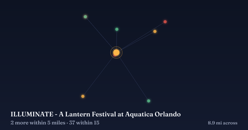 Map of ILLUMINATE - A Lantern Festival at Aquatica Orlando and the 37 other Christmas light displays within 15 miles