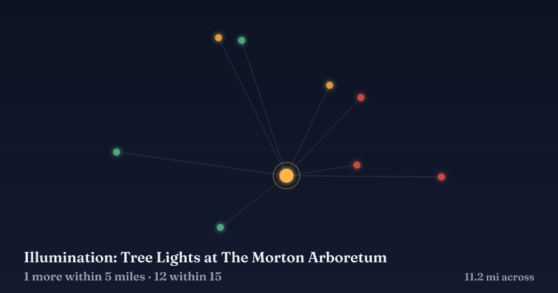 Map of Illumination: Tree Lights at The Morton Arboretum and the 12 other Christmas light displays within 15 miles