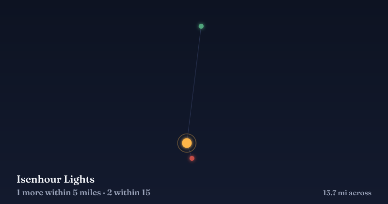 Map of Isenhour Lights and the 2 other Christmas light displays within 15 miles