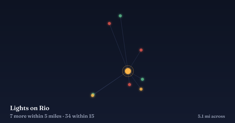 Map of Lights on Rio and the 34 other Christmas light displays within 15 miles