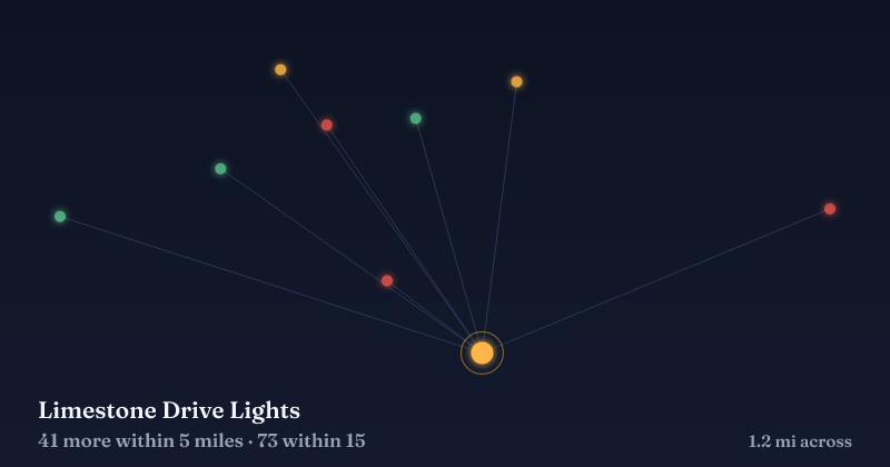Map of Limestone Drive Lights and the 73 other Christmas light displays within 15 miles