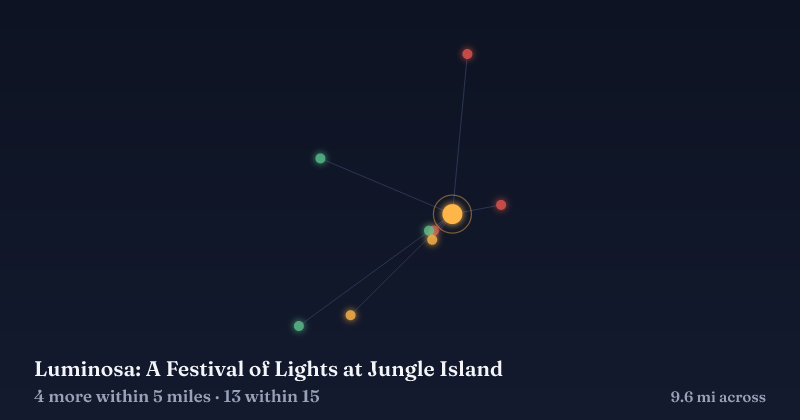 Map of Luminosa: A Festival of Lights at Jungle Island and the 13 other Christmas light displays within 15 miles