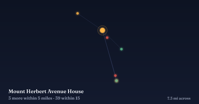 Map of Mount Herbert Avenue House and the 39 other Christmas light displays within 15 miles