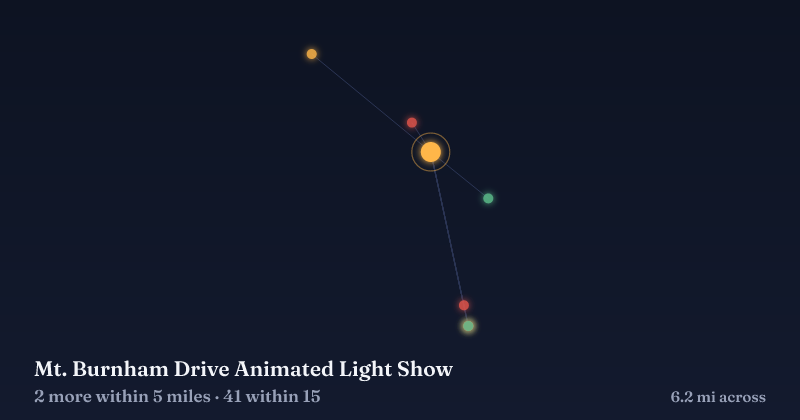 Map of Mt. Burnham Drive Animated Light Show and the 41 other Christmas light displays within 15 miles