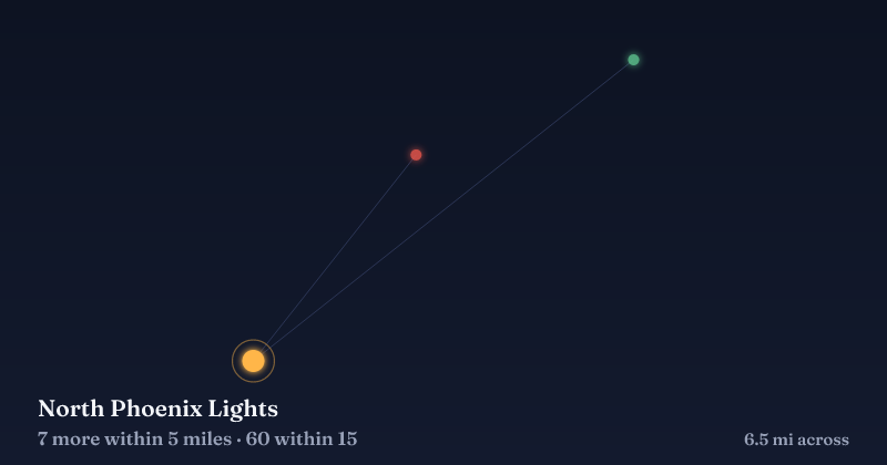 Map of North Phoenix Lights and the 60 other Christmas light displays within 15 miles