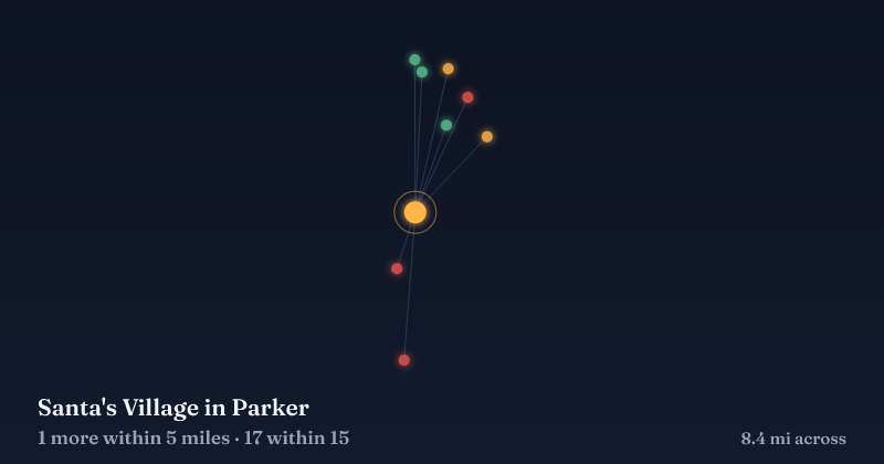Map of Santa's Village in Parker and the 17 other Christmas light displays within 15 miles