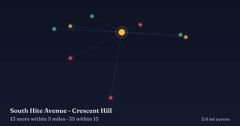 Map of South Hite Avenue - Crescent Hill and the 35 other Christmas light displays within 15 miles