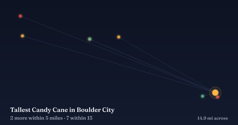 Map of Tallest Candy Cane in Boulder City and the 7 other Christmas light displays within 15 miles