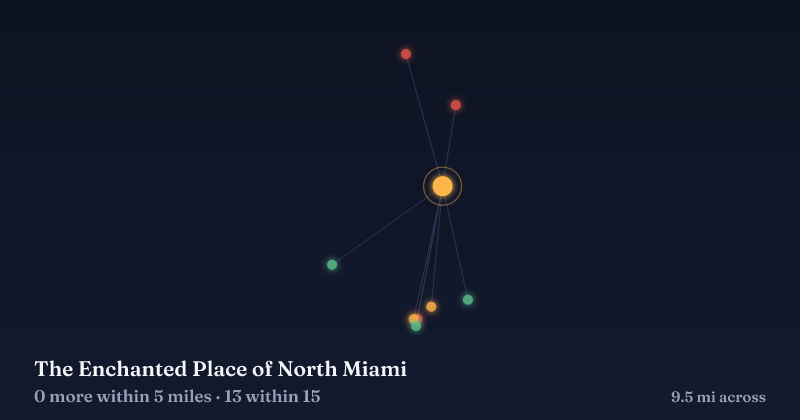 Map of The Enchanted Place of North Miami and the 13 other Christmas light displays within 15 miles