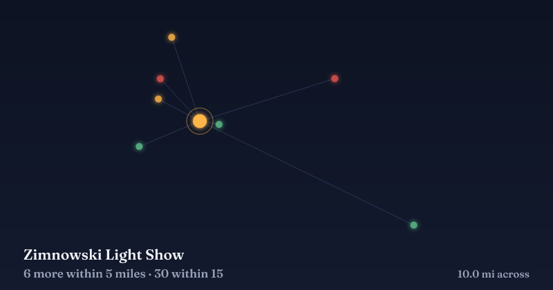 Map of Zimnowski Light Show and the 30 other Christmas light displays within 15 miles